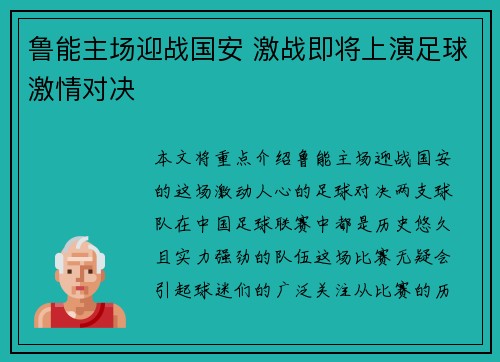 鲁能主场迎战国安 激战即将上演足球激情对决